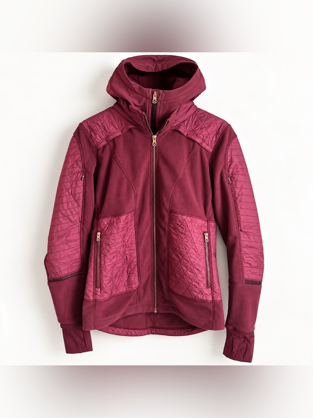 Lululemon Fleecy Keen Jacket III Wine Berry Rose Gold Hooded Size 10